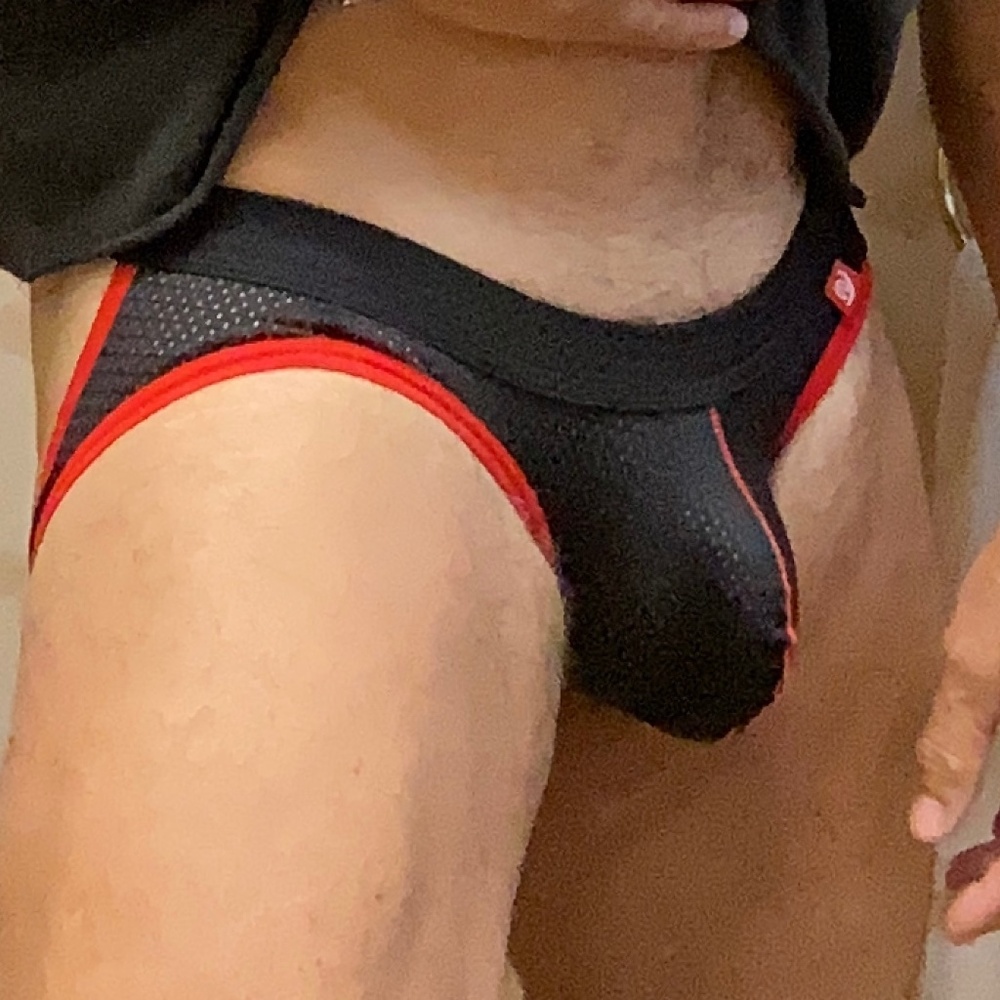 Jockstrap, black and red, large, like new